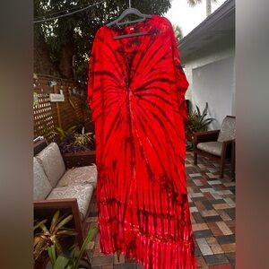 Vibrant Red Tie-Dye Maxi Dress